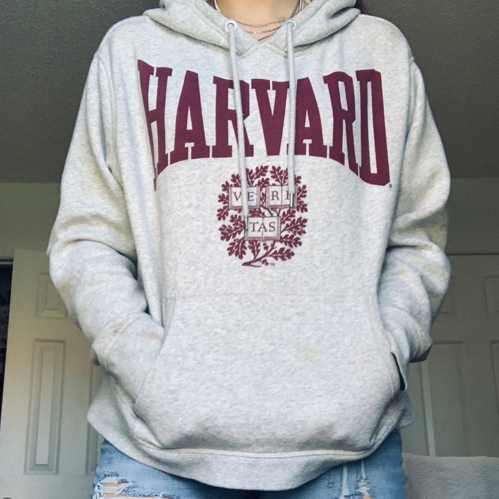 grey harvard hooded sweatshirt